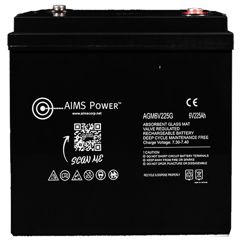 (image for) AIMS Power, AGM6V225G, 6 Volt 225Ah AGM Deep Cycle Battery Heavy Duty GC2