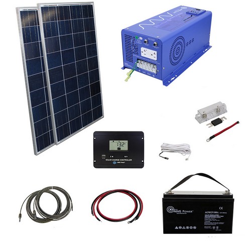 (image for) AIMS Power, KITB-2K12120-A1, 240 Watt Solar With 2000 Watt Pure Sine Inverter Charger Kit Off Grid