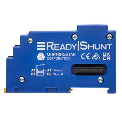 (image for) Morningstar, RB-SHUNT KIT, ReadyShunt Block KIT: *Includes 500A 50mV Shunt* A snap-in ReadyBlock enabling complete intelligent monitoring, battery or external current monitoring including key metrics energy in/out (Amp hours), current measurement for system sources, loads and more