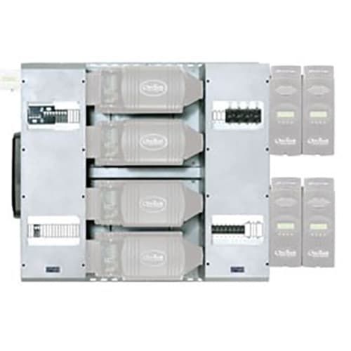 (image for) Outback Power, FW1000-AC, AC breaker enclosure - fits at the AC side of up to four FXR Series Inverter/Chargers. Includes ground bus bar and two DIN mounting brackets for up to thirty-two DIN type breakers (not included) and two GFCI AC outlets (not included). Requires optional FW-ACAs for connection of each FX Series Inverter/Charger