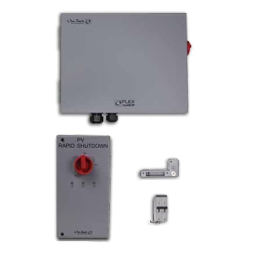 (image for) Outback Power, ICSPLUS-2, ICS Plus PV rapid shutdown and AFCI system package for battery-based PV systems. Compatible with up to twelve strings of PV source circuits (two charge controllers). Includes two FWPV6-FH600-SDA combiner boxes, one RSI, one BKR-CTRL-DC and one PNL-75D-DC-RT.