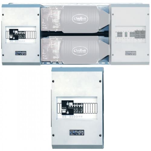 (image for) Outback Power, FW500-AC, AC breaker enclosure - fits at the AC side of one or two FXR Series Inverter/Chargers. Includes ground bus bar and DIN mounting bracket for up to sixteen DIN type breakers (not included) and a GFCI AC outlet (not included). Requires optional FW-ACAs for connection of each FX Series Inverter/Charger