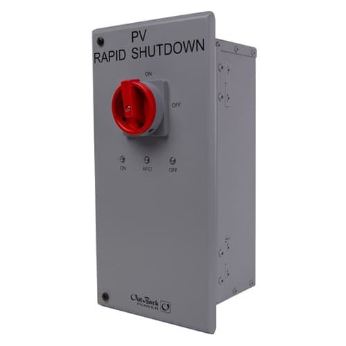 (image for) Outback Power, RSI, ICS Plus Rapid Shutdown Initiator (RSI). Initiates a PV rapid shutdown event and provides indication for Solar On, Solar Off and AFCI.