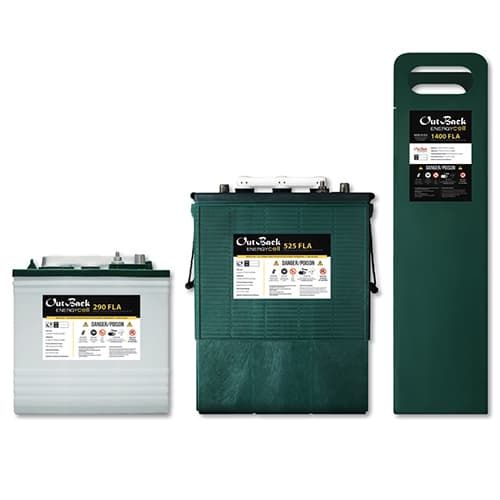 (image for) Outback Power, 525FLA, EnergyCell 525FLA Deep Cycle Flooded. 525Ah, 6V Top Terminal. Group L16kWh Storage Per Battery: 3.15 kWh Nameplate / 1.575 kWh Effective