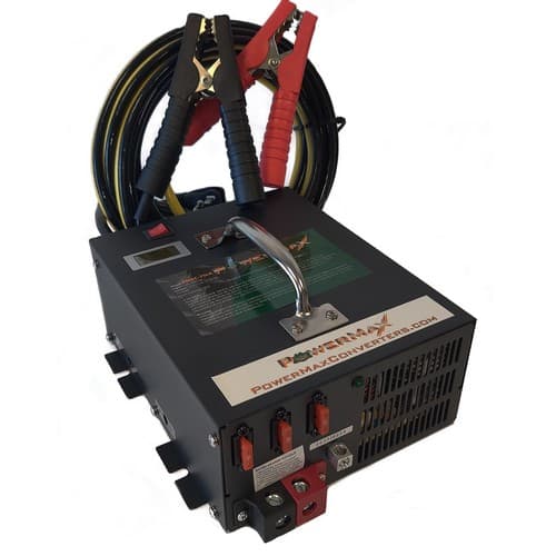 (image for) PowerMax, PMBC-120 AGL, Smart Charger and Fixed Voltage Mode Battery Maintainer with Heavy Duty 4 AWG Red/Black Color-coded 15 ft Cables and 45* Angled Solid Brass Clamps