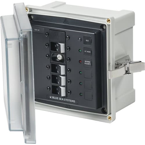 (image for) Blue Sea Systems, 3128, Enclosure SMS Panel 120VAC ELCI 30A/3CB