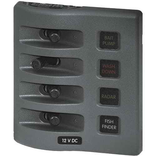 (image for) Blue Sea Systems, 4304, WeatherDeck 12V DC Waterproof Fuse Panel - Gray 4 Positions