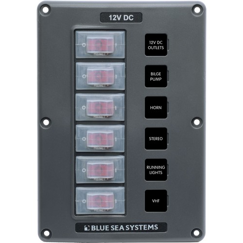 (image for) Blue Sea Systems, 4322, Water-Resistant Circuit Breaker Switch Panel - Gray, 6 Positions