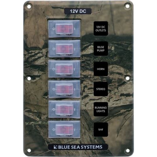 (image for) Blue Sea Systems, 4325, Water-Resistant Circuit Breaker Switch Panel - Camo, 6 Positions