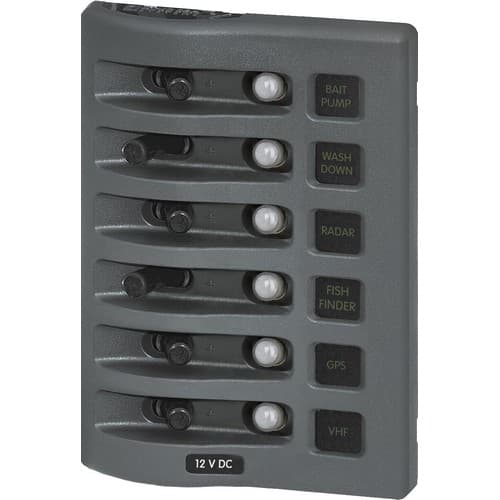 (image for) Blue Sea Systems, 4376, WeatherDeck 12V DC Waterproof Circuit Breaker Panel - Gray 6 Positions