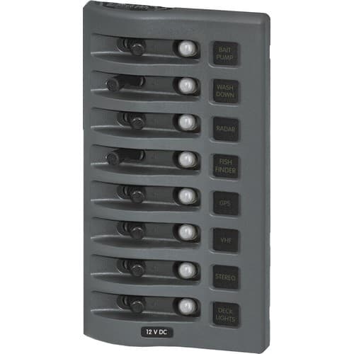 (image for) Blue Sea Systems, 4378, WeatherDeck 12V DC Waterproof Circuit Breaker Panel - Gray 8 Positions