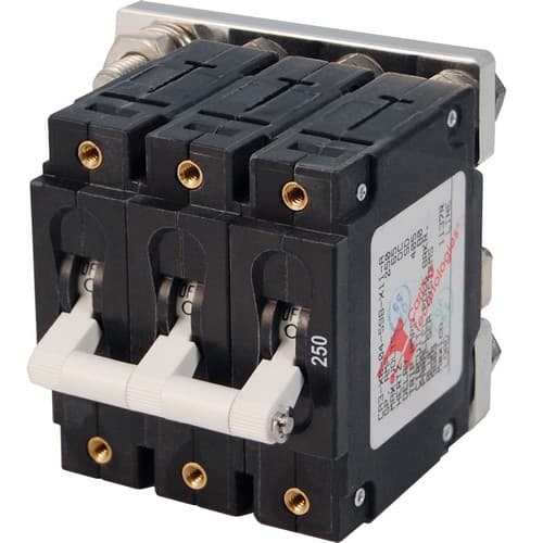 (image for) Blue Sea Systems, 7270, C-Series White Toggle Circuit Breaker - Triple Pole 250 Amp