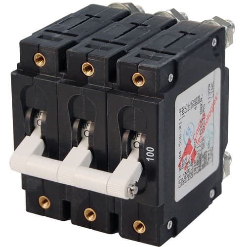 (image for) Blue Sea Systems, 7290, C-Series White Toggle Circuit Breaker - Triple Pole 100 Amp