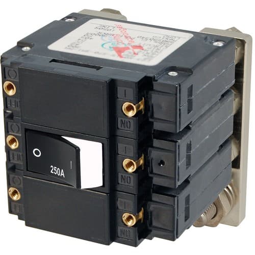 (image for) Blue Sea Systems, 7477, C-Series Flat Rocker Circuit Breaker - Triple Pole 250A