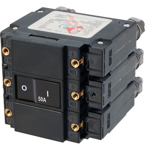 (image for) Blue Sea Systems, 7565, C-Series Flat Rocker Circuit Breaker - Triple Pole 50A AC