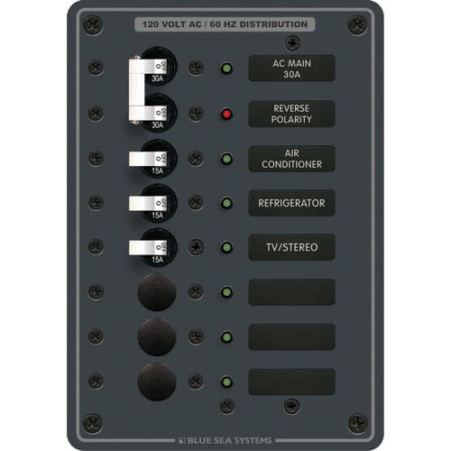 (image for) Blue Sea Systems, 8027, Traditional Metal Panel - AC Main + 6 Positions