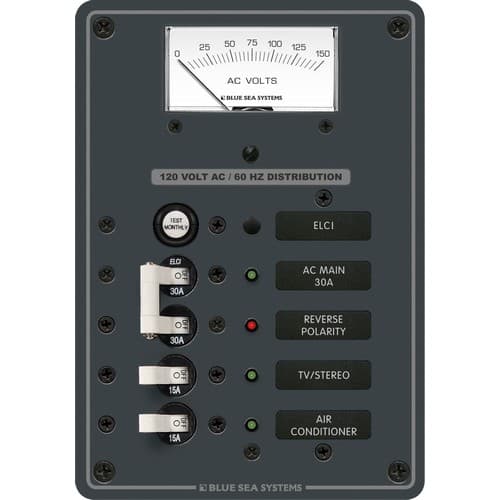 (image for) Blue Sea Systems, 8102, ELCI Main 30A Double Pole + 2 Positions with Voltmeter