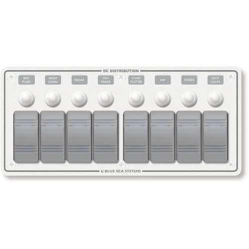 (image for) Blue Sea Systems, 8271, Contura Water Resistant 12V DC Circuit Breaker Panel - White 8 Position