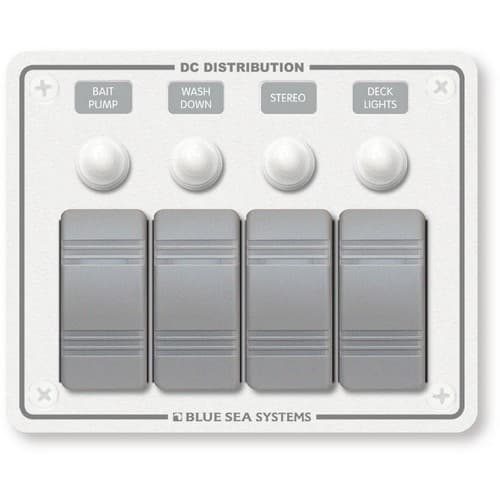 (image for) Blue Sea Systems, 8272, Contura Water Resistant 12V DC Circuit Breaker Panel - White 4 Position