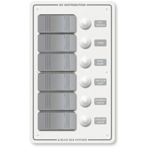 (image for) Blue Sea Systems, 8273, Contura Water Resistant 12V DC Circuit Breaker Panel - White 6 Position