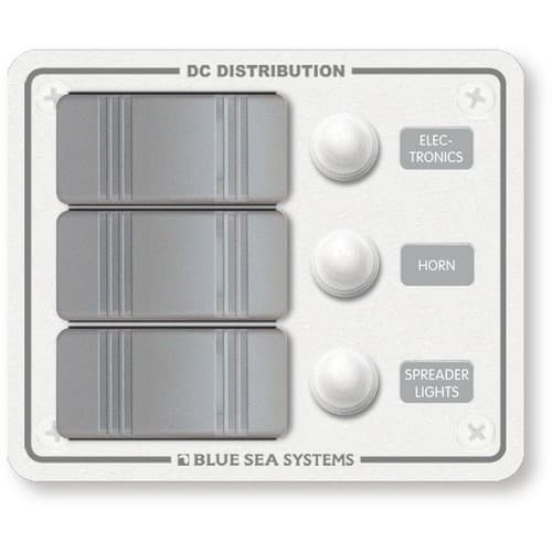 (image for) Blue Sea Systems, 8274, Contura Water Resistant 12V DC Circuit Breaker Panel - White 3 Position