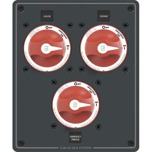 (image for) Blue Sea Systems, 8280, Traditional Metal Dual Bank Battery Management Panel