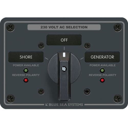 (image for) Blue Sea Systems, 8357, AC Rotary Switch Panel 65 Ampere 2 positions + OFF, 2 Pole