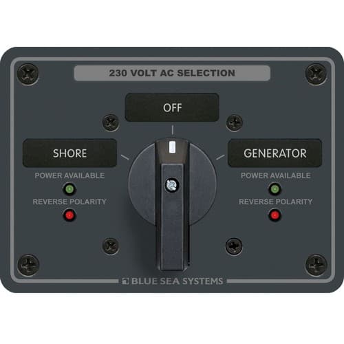 (image for) Blue Sea Systems, 8357, AC Rotary Switch Panel 65 Ampere 2 positions + OFF, 2 Pole