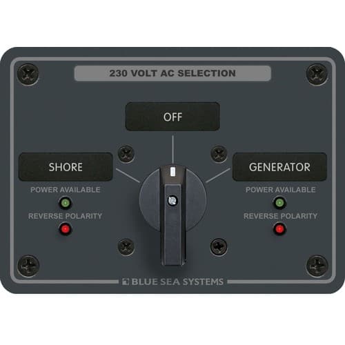 (image for) Blue Sea Systems, 8359, AC Rotary Switch Panel 30 Ampere 2 positions + OFF, 2 Pole
