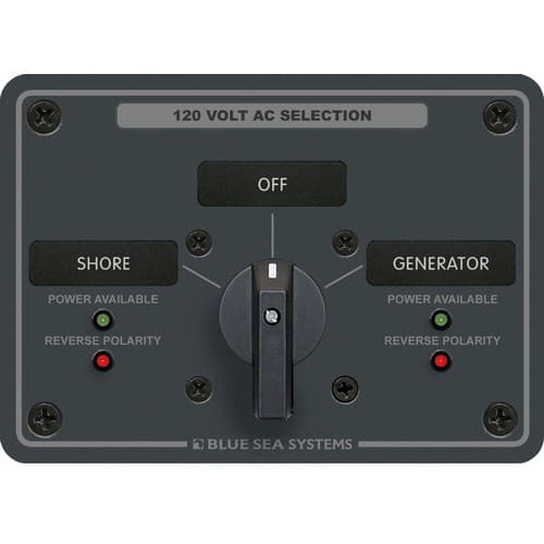 (image for) Blue Sea Systems, 8367, AC Rotary Switch Panel 30 Ampere 2 positions + OFF, 2 Pole