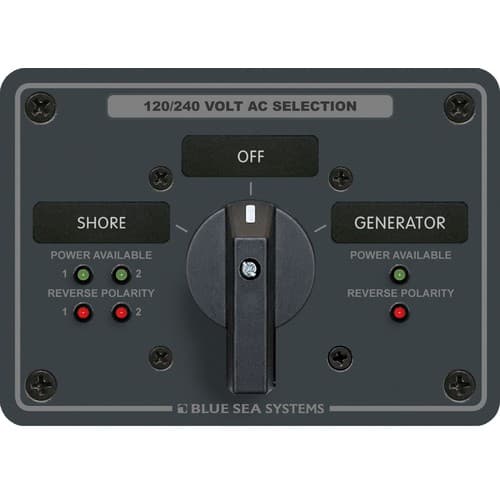 (image for) Blue Sea Systems, 8369, AC Rotary Switch Panel 65 Ampere 2 positions + OFF, 4 Pole