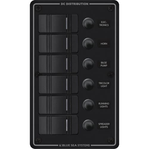 (image for) Blue Sea Systems, 8373, Water Resistant Circuit Breaker Panel 6 Position-Black