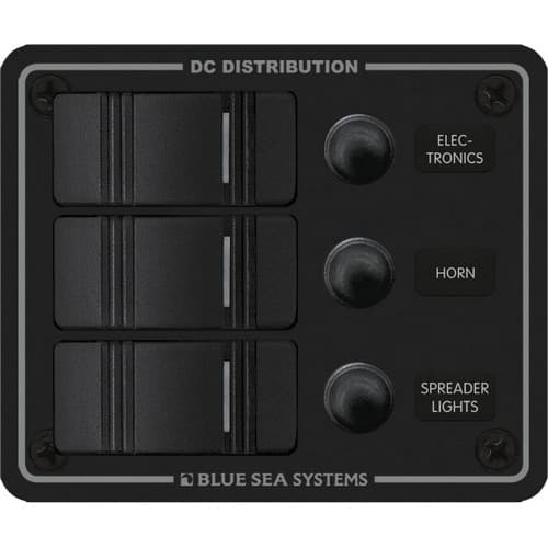 (image for) Blue Sea Systems, 8374, Water Resistant Circuit Breaker Panel 3 Position-Black