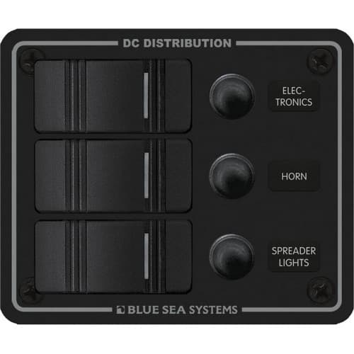 (image for) Blue Sea Systems, 8374, Water Resistant Circuit Breaker Panel 3 Position-Black