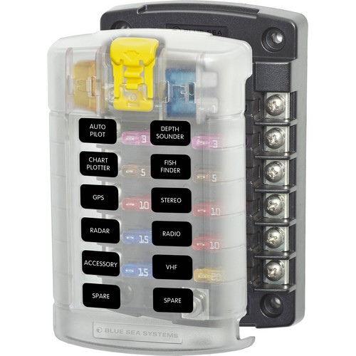 (image for) Blue Sea Systems, 5029, T Blade Fuse Block - 12 Circuits with Cover