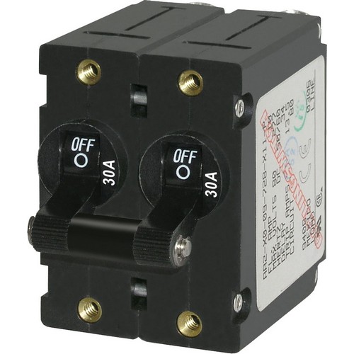 (image for) Blue Sea Systems, 7237, A-Series Black Toggle Circuit Breaker - Double Pole 30A