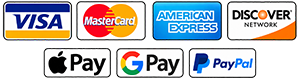 We Accept Paypal, Mastercard, Visa, American Exress and Discover.  Other methods of payment available