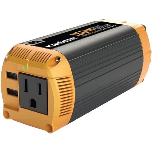 (image for) Krieger, KRP150, 150 Watt Pure Sine Wave Power Inverter, 12 V Car Inverter w/ Dual USB Ports (QC 3.0), AC Outlet & DC Cord Included - MET Approved Under UL STD 458