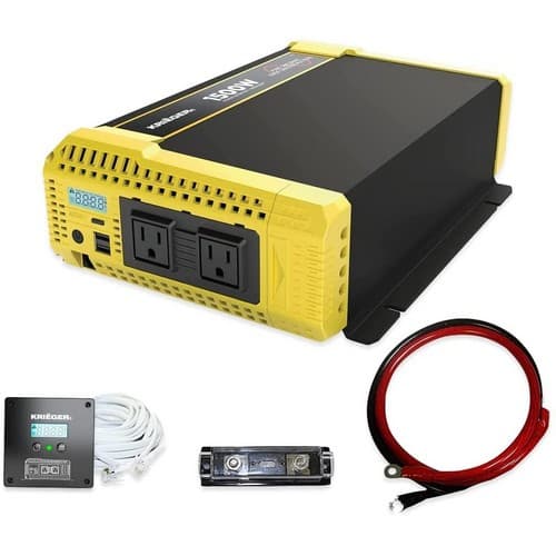 Krieger 1500 Watt 12V Pure Sine Inverter Dual AC Outlets & USB, Installation Kit Included, Automotive Portable Power for Power Tools, Camping & Car