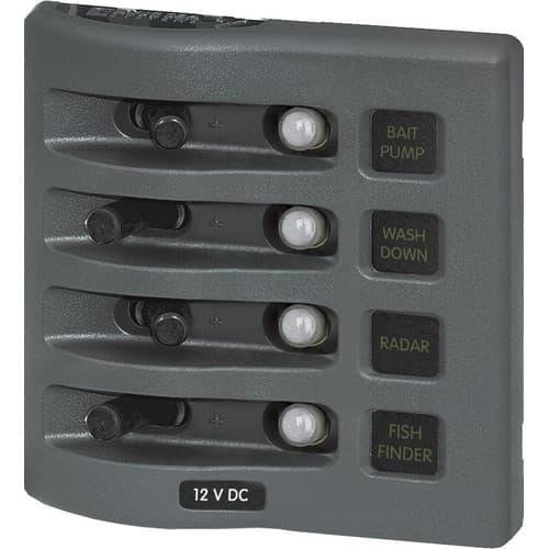 Blue Sea Systems, 4374, WeatherDeck 12V DC Waterproof Circuit Breaker Panel - Gray 4 Positions