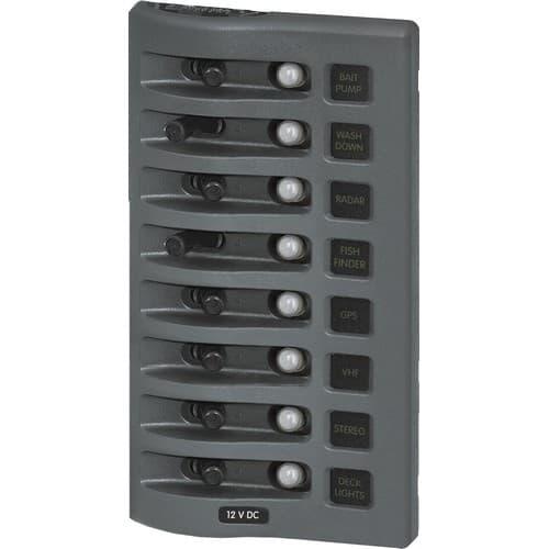 Blue Sea Systems, 4378, WeatherDeck 12V DC Waterproof Circuit Breaker Panel - Gray 8 Positions
