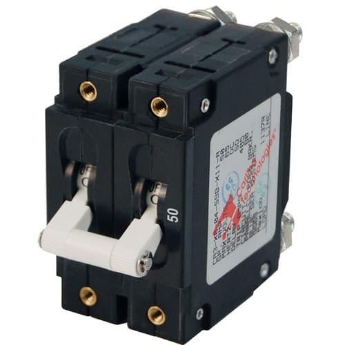 Blue Sea Systems, 7251, C-Series White Toggle Circuit Breaker - Double Pole 50 Amp