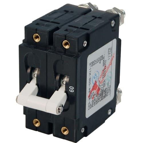 Blue Sea Systems, 7254, C-Series White Toggle Circuit Breaker - Double Pole 60 Amp
