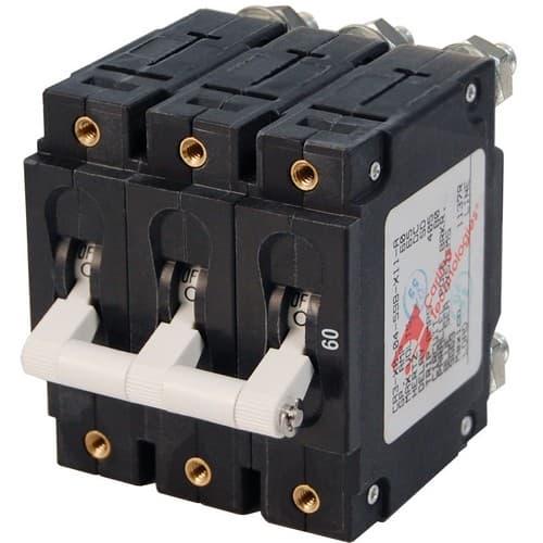 Blue Sea Systems, 7288, C-Series White Toggle Circuit Breaker - Triple Pole 60 Amp