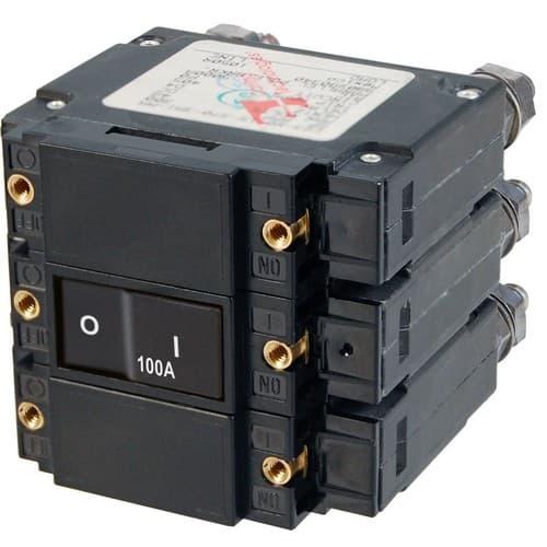 Blue Sea Systems, 7568, C-Series Flat Rocker Circuit Breaker - Triple Pole 100A AC