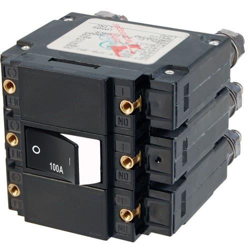 Blue Sea Systems, 7588, C-Series Raised Rocker Circuit Breaker - Triple Pole 100A AC