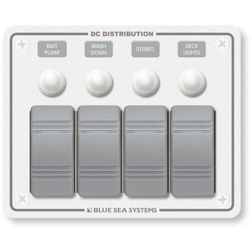 Blue Sea Systems, 8272, Contura Water Resistant 12V DC Circuit Breaker Panel - White 4 Position