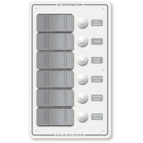 Blue Sea Systems, 8273, Contura Water Resistant 12V DC Circuit Breaker Panel - White 6 Position