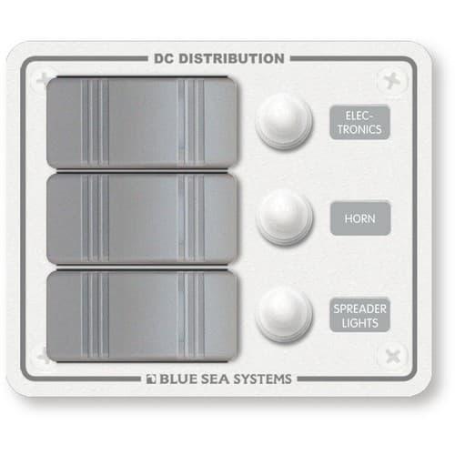 Blue Sea Systems, 8274, Contura Water Resistant 12V DC Circuit Breaker Panel - White 3 Position