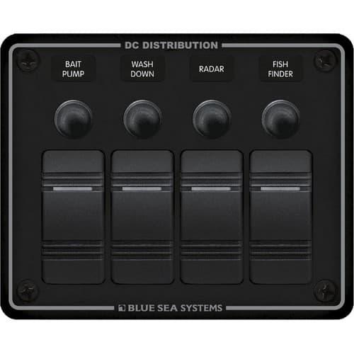 Blue Sea Systems, 8372, Water Resistant Circuit Breaker Panel 4 Position-Black